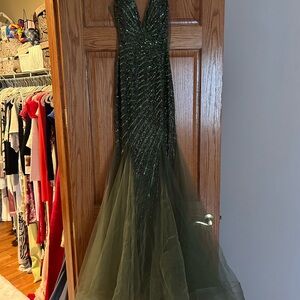 Jovani Emerald Green Sequin Tulle Mermaid Gown